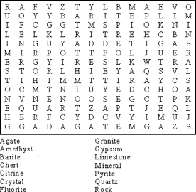Rock Mineral Word Search